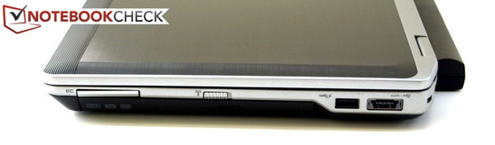 rechte Seite: ExpressCard/34, WiFi-Hauptschalter, USB 3.0, eSATA-USB-2.0-Kombi