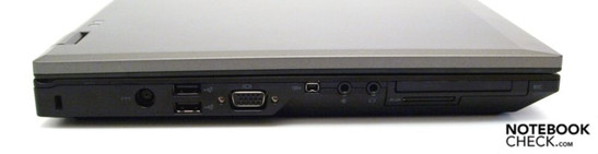 Linke Seite: Kensington Security Slot, 2x USB-2.0, VGA, FireWire, Mikrofon, Kopfhörer, ExpressCard/54, 3-in-1 Kartenleser