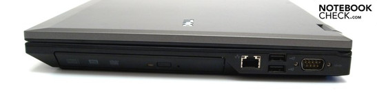 Rechte Seite: optisches Laufwerk, RJ45 (LAN), 2x USB-2.0, serielle Schnittstelle
