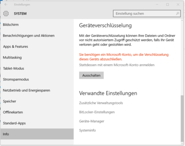Die Verschlüsselung kann im Menü 'Einstellungen' deaktiviert werden.