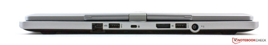 Rückseite: LAN, USB 3.0, Schloss, DisplayPort, USB 3.0, Netzanschluss