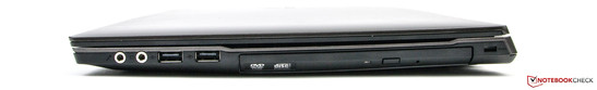 rechts: Audio-In, Audio-Out, 2x USB 2.0, DVD-Brenner, Kensington Lock