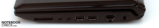 Rechts: Cardreader, Audio, 2x USB, LAN, Kensington Lock