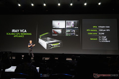 Hierzu stellte NVIDIA IRAY VCA vor. Ein Serverknoten der beliebig kombiniert werden kann für das verteilte Rendern von Raytracing Bildern.