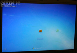 Der für den Ausseneinsatz konzipierte matte und helle Bildschirm ist etwas körnig.