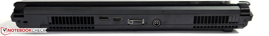 Rückseite: Kensington-Lock, DisplayPort, HDMI, DVI (Single-Link), Netzanschluss