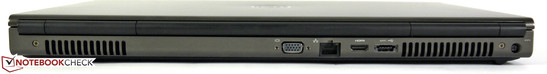 Heck: VGA, LAN, HDMI, eSATA/USB 2.0, Netzanschluss.