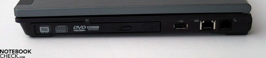 Rechte Seite: SmartCard, DVD Laufwerk, USB 2.0, LAN, Modem
