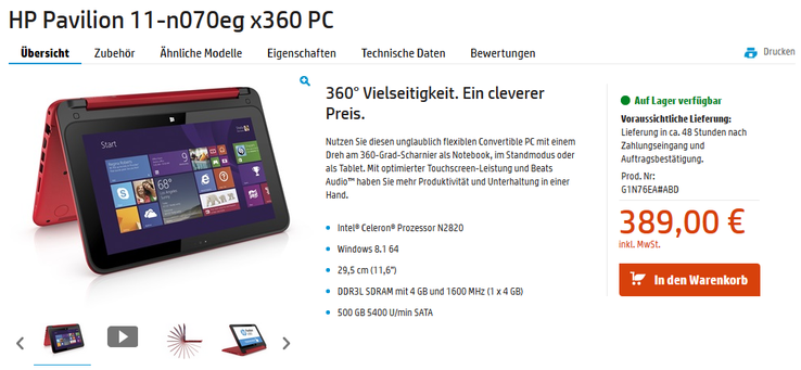 HP Pavilion 11-n070eg x360