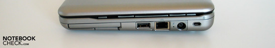 Rechte Seite: SD-Cardreader, ExpressCard, USB, LAN, Stromversorgung, Kensington Lock