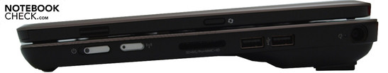 Rechte Seite: Einschalter, WiFi-Hauptschalter, Kartenleser, Rotationsbutton (am Deckel) 2x USB-2.0, Stromanschluss