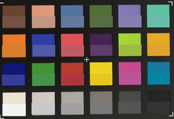 iPhone 6s Plus ColorChecker Farben abfotografiert. In der unteren Hälfte jedes Patches haben wir die Originalfarben abgebildet.