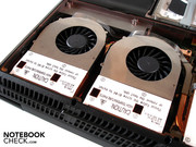 Zwei GeForce GTX 460M Grafikkarten arbeiten im SLI-Modus.