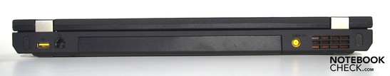 Rückseite: USB-2.0 (powerded), RJ11 (Modem), Akku, Stromanschluss, Lüfter