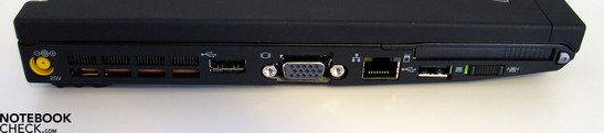 Linke Seite: Stromversorgung, USB, VGA, LAN, USB, ExpressCard