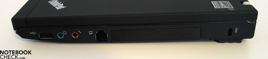 Rechte Seite: USB 2.0, Audio, Modem, Kensington Lock