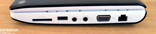Rechte Seite: SD Cardreader, Audio, USB 2.0, VGA-Out, LAN