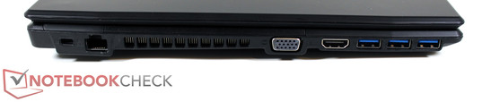 Anschlüsse links: Kensington, LAN, VGA, HDMI, 3x USB 3.0