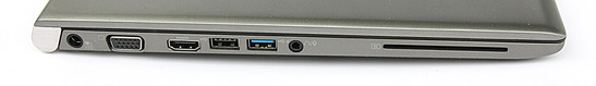 links: Stromanschluss, VGA-Adapter, HDMI, USB 2.0, USB 3.0, Kombi-Audioport, SmartCard