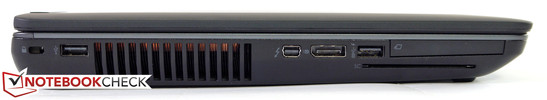 Links: Kensington, USB 2.0, Thunderbolt 2, DisplayPort 1.2, USB 3.0, Smartcardreader, ExpressCard/54