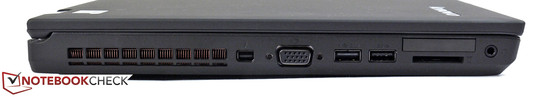 Links: Thunderbolt, VGA, USB 2.0, USB 3.0, Cardreader, ExpressCard/34, kombinierter Audioport