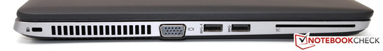 linke Seite: Kensington Lock, VGA, 2x USB 3.0, SmartCard-Reader