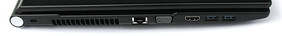 links: Kensington Lock, Lüftungsgitter, LAN, VGA, HDMI, 2x USB 3.0