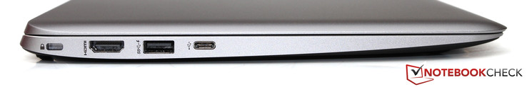 linke Seite: Kensington Lock, HDMI, USB 3.0, USB 3.0 (Typ C)