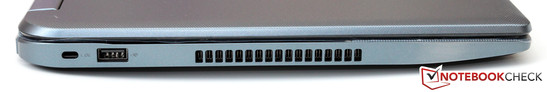 linke Seite: Kensington Lock, USB 2.0, Luftauslass