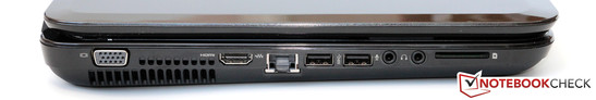 linke Seite: VGA, HDMI, 2x USB 3.0, Mikrofon, Kopfhörer, Kartenleser