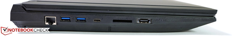 Links: Gigabit-LAN, 2x USB 3.0, 1x USB 3.1 Gen.2 Typ C, PCIe-Kartenleser, 1x eSata/ USB 3.0 Kombi-Port