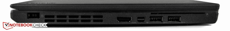 links: Netzanschluss, HDMI-Ausgang, Mini-DisplayPort, 2x USB 3.0, Smartcard-Lesegerät