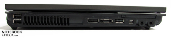 Linke Seite: 2x USB, Displayport, eSata, USB, FW, Audio