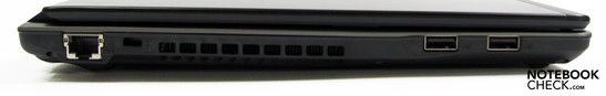 Linke Seite: LAN, Kensington, 2x USB 2.0