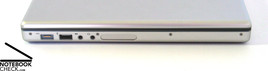 Ansicht links: ExpressCard 34mm, (opt.) Audioausgang, (opt.) Audioeingang, 2x USB 2.0, MagSafe Stromanschluss