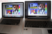 ... dessen Bildqualität nicht mit hochwertigeren Displays mithalten kann (links Apple Macbook Pro Early 2011).
