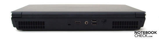 Rückseite: Kensington-Lock, HDMI, DC-in, 2x USB 2.0, RJ-45 Gigabit-Lan