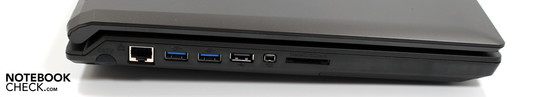 Linke Seite: LAN, 2x USB 3.0, USB 2.0, Firewire, Cardreader