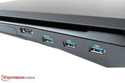 Neben der eSATA-Combo sind drei USB-3.0-Ports integriert.