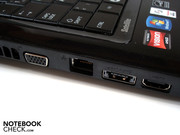 VGA, RJ-45 Fast-Ethernet-Lan, eSATA/USB 2.0 und HDMI sind dicht gedrängt.