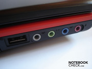 USB 2.0 und gleich vier farblich gekennzeichnete Soundanschlüsse auf der linken Seite