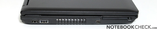 Linke Seite: USB, eSATA/USB, Mini DisplayPort, ExpressCard 54mm