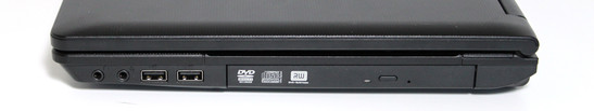 Rechte Seite: Kopfhörer, Mikrofon, 2x USB, DVD Brenner