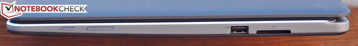 rechts: Power Button, Lautstärkewippe, USB 2.0, Kartenleser