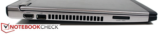 Linke Seite: HDMI, powered USB 2.0, Cardreader