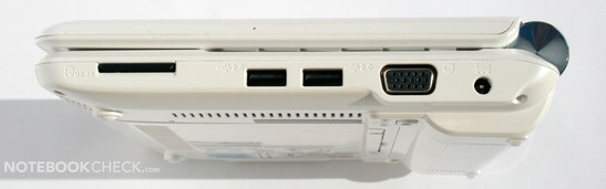 Rechte Seite: MMC/SD Reader, 2x USB 2.0, VGA, Strom