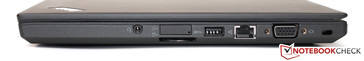 rechte Seite: Headset-Anschluss, Kartenleser, SIM-Slot, USB 3.0, Gbit-LAN, VGA, Kensington Lock