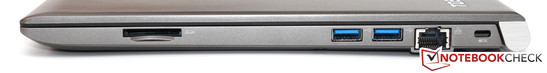 rechte Seite: Kartenleser, 2x USB 3.0, Gbit-LAN, Kensington Lock