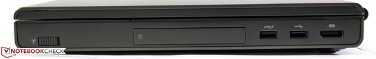 Rechts: Funkschalter, Massenspeicherschacht, 2x USB 3.0, DisplayPort