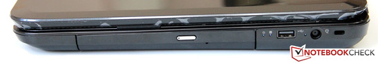 Rechte Seite: DVD-Brenner, USB 2.0, Netzteilanschluss, Kensington Lock